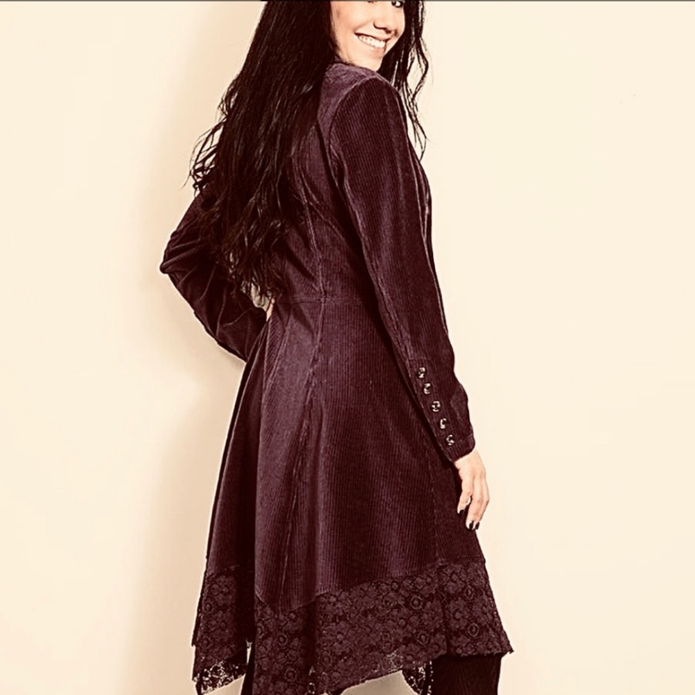 SIMPLY NOELLE Steam Punk Corduroy Lace Blazer Duster Trench Tail Coat